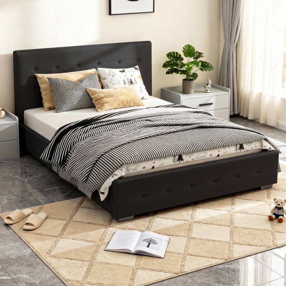 Comfy Living Ltd Fabric Ottoman Storage Gaslift Bedframe in Black