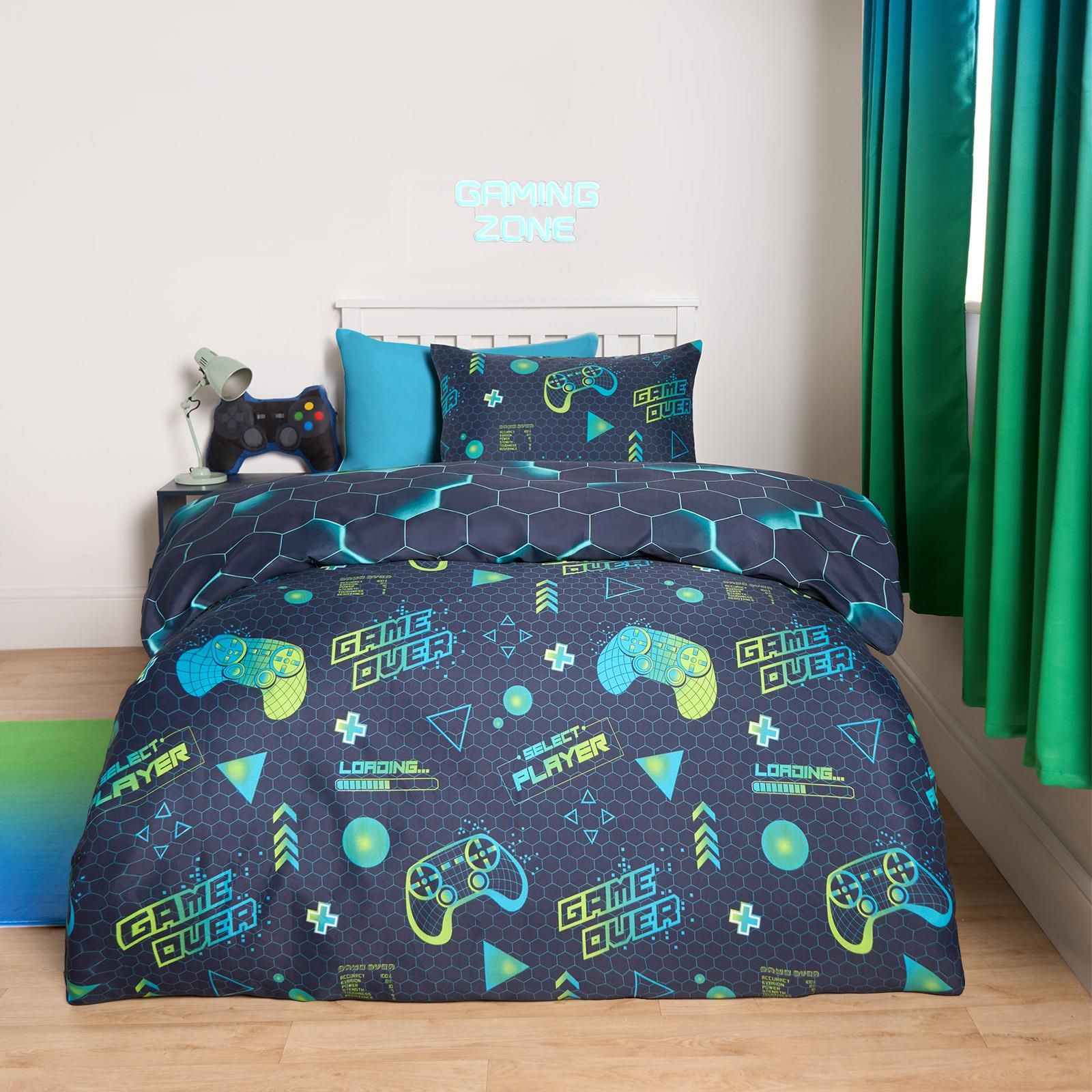 OHS Gaming Duvet Cover Set Reversible Quilt Pillowcase Bedding in Green