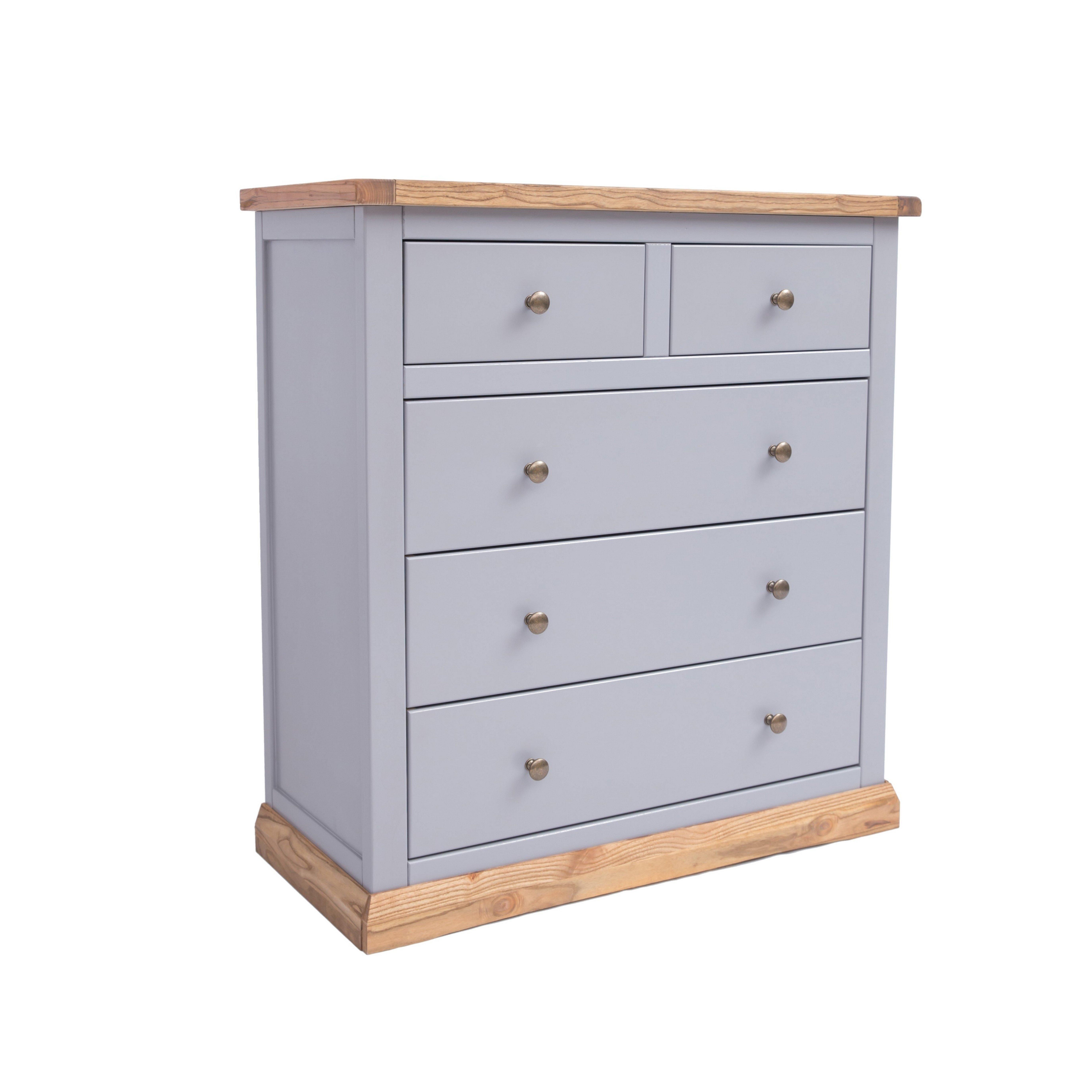 Cabinet Bits Bicarri 5 Drawer Chest of Drawers Brass Knob in Grey
