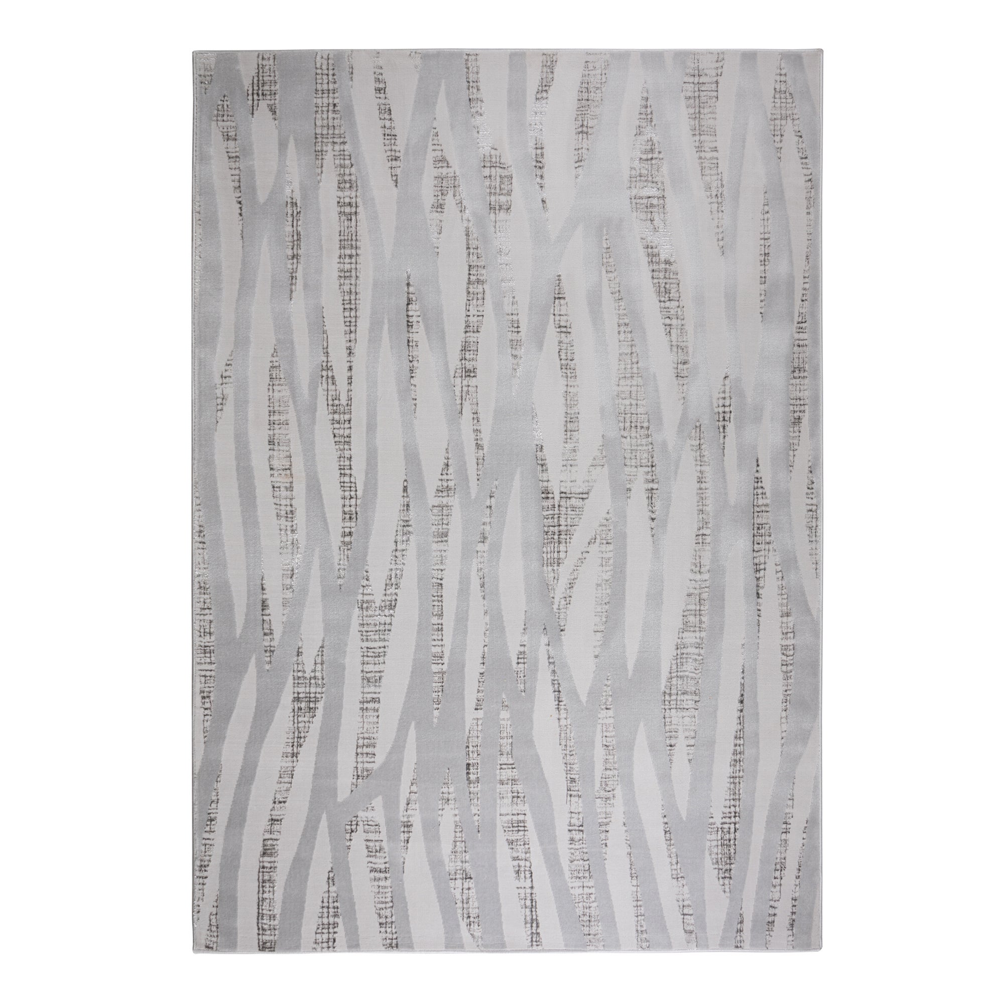 Linear Luxe Silver Rug Silver and White