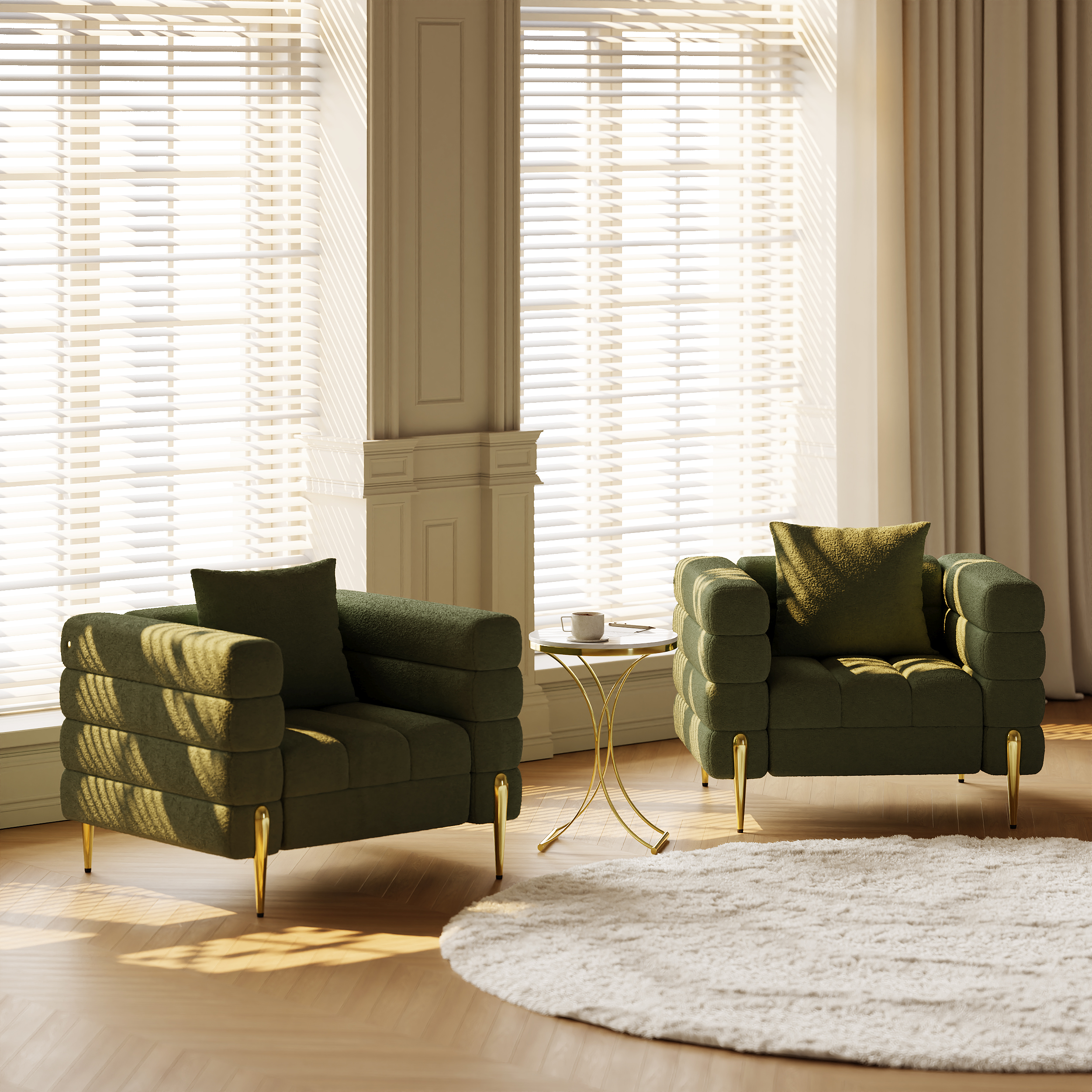 Green Boucle Accent Chair Modern Modular Arm Chair	Set of 2
