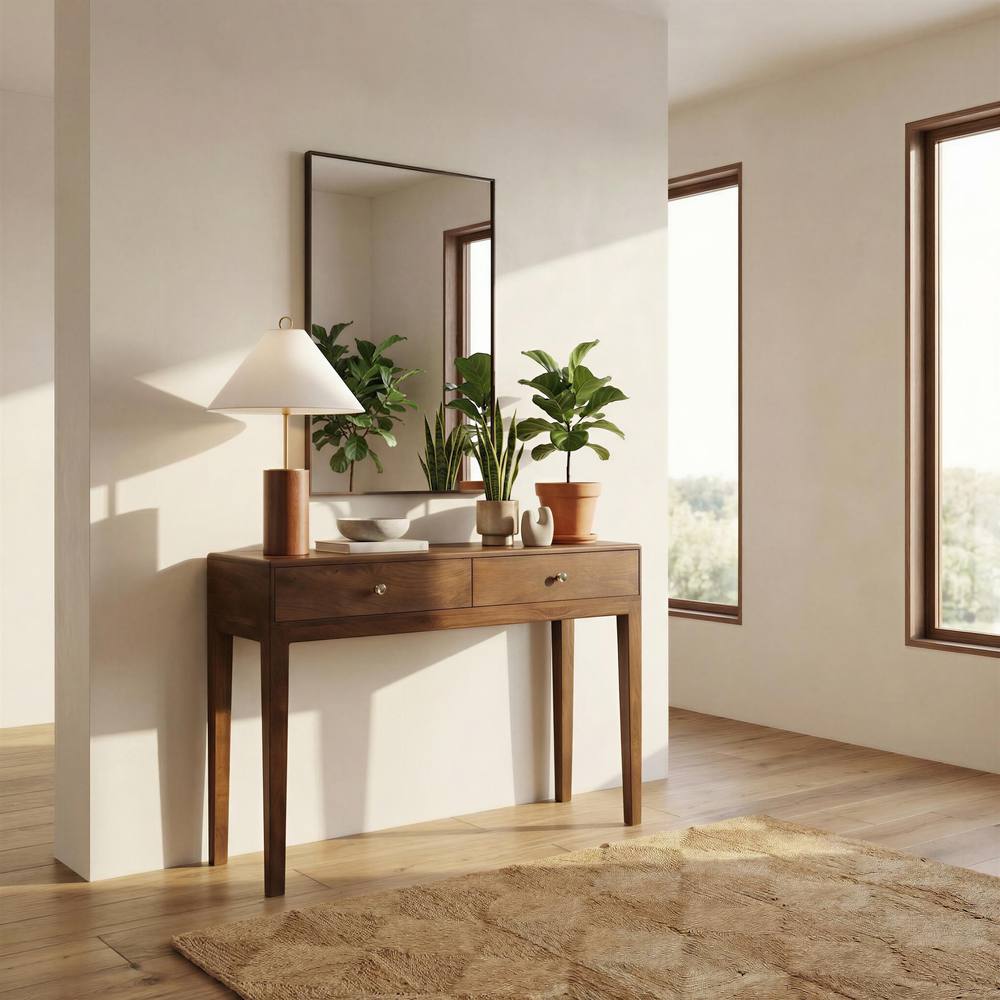 FurnitureboxUK Shasta Rectangle Walnut Wood 2 Drawer Console Table