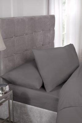 New Edge Blinds Percale Collection 180 Thread Count Percale Fitted Sheet in Grey