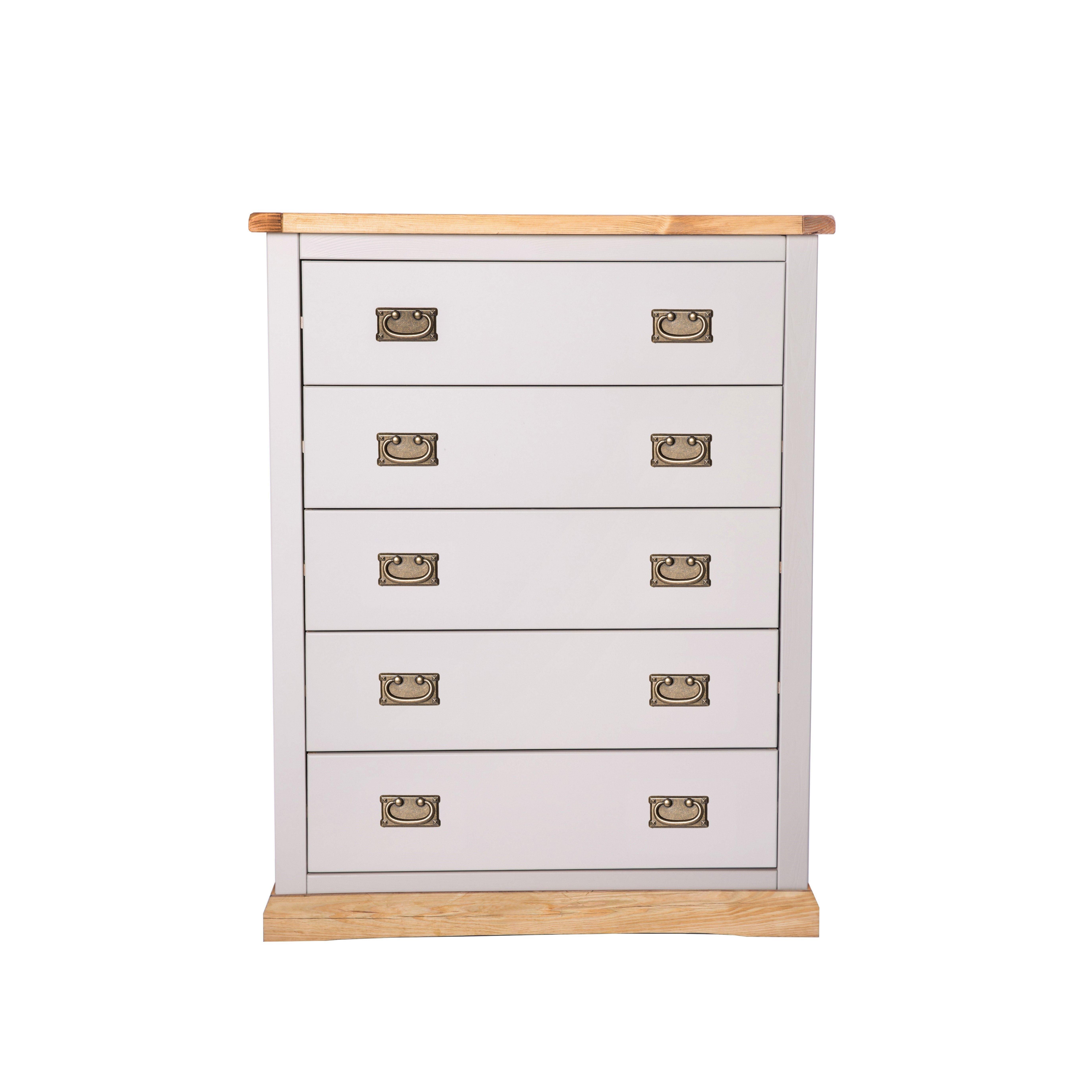 Cabinet Bits Bomporto 5 Drawer Chest of Drawers Bras Drop Handle in Light Grey