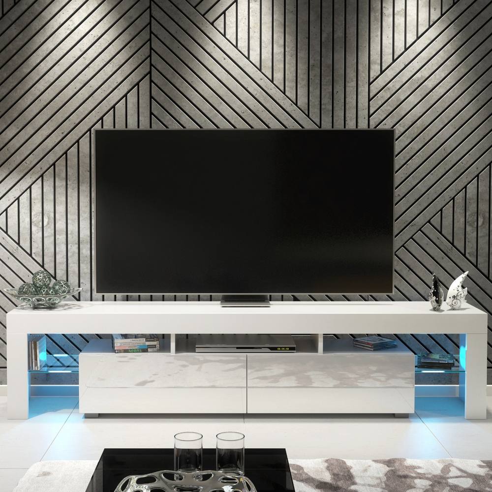 Creative Furniture Nova TV Unit 200cm - White with Gloss Doors + LED Lights
