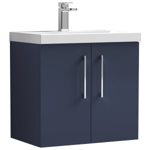 Nuie Midnight Blue Wall Hung 2 Door Vanity Unit & Basin - 579 x 610mm
