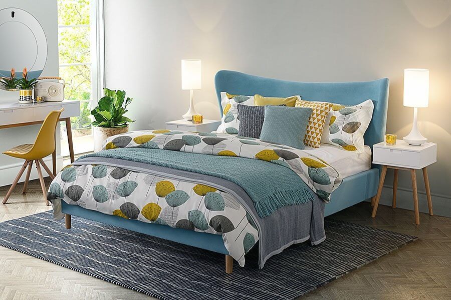 Tretton Bed Azure Blue Velvet