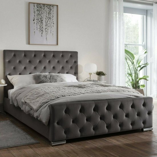 Tetbury Plush Velvet Upholstered Small Double Bed In Steel