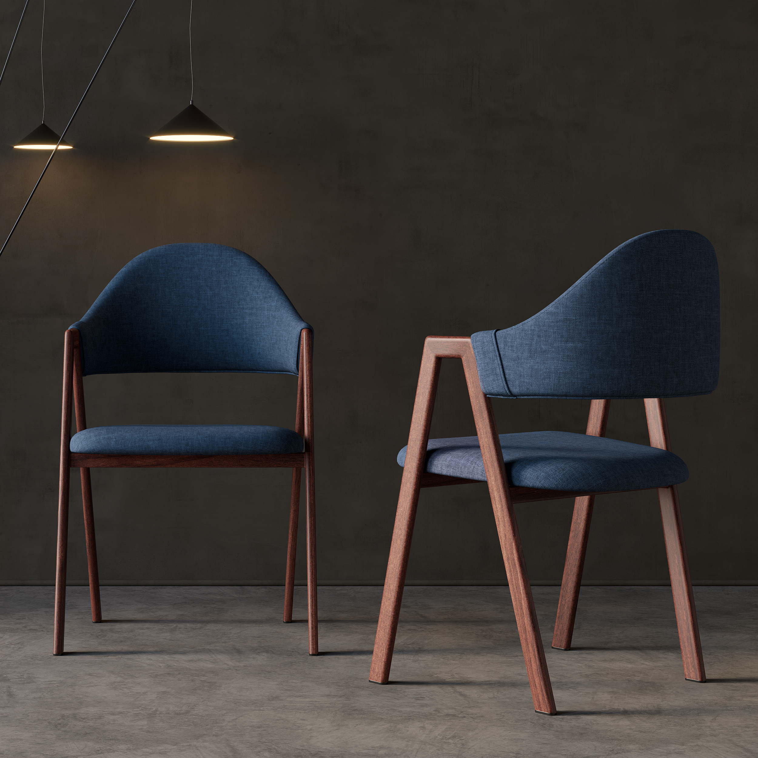 Blue Linen Upholstered 4-Piece Dining Chair Curved Back Chair
