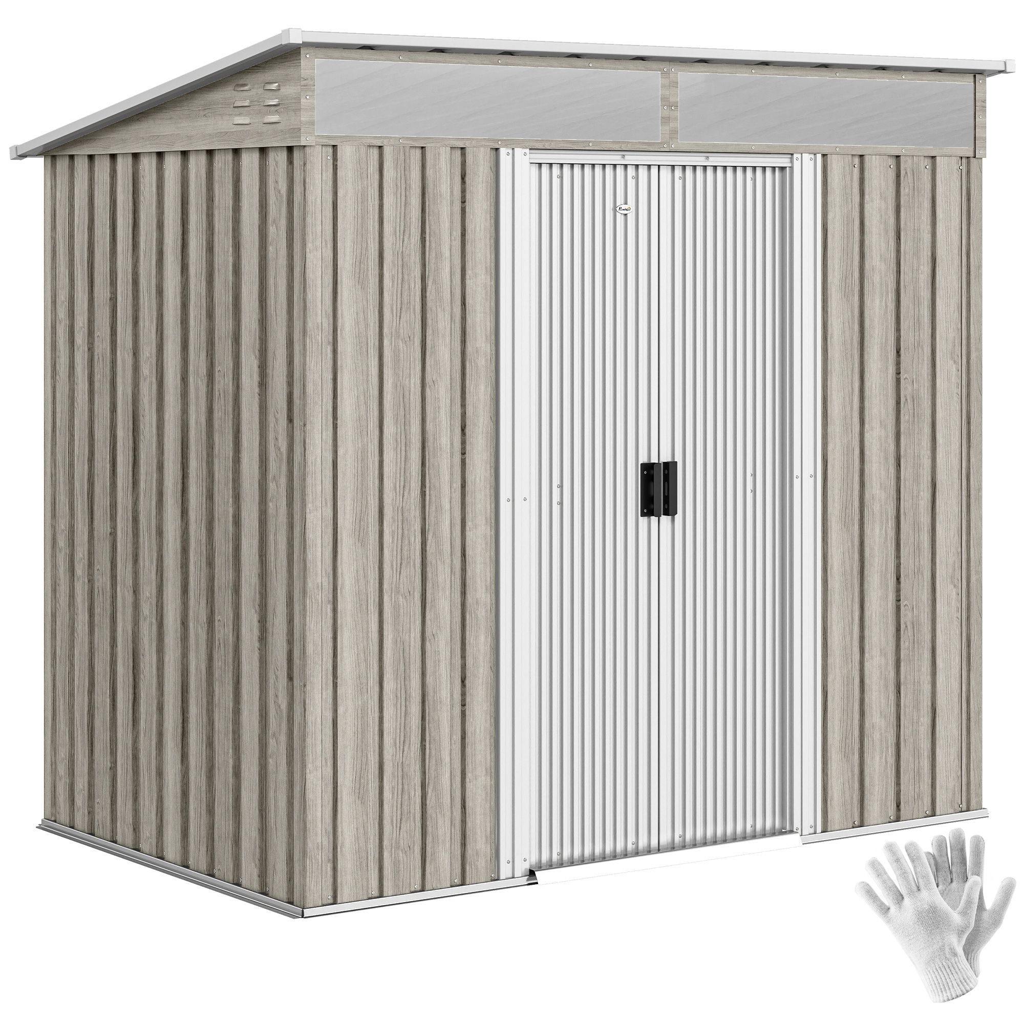 OUTSUNNY 6.5x4FT Garden Shed w/ Foundation Lockable Metal Tool Shed in Light Grey 2