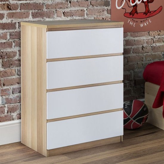 Jupiter Chest Of Drawers In Oak And White Gloss With 4 Drawers