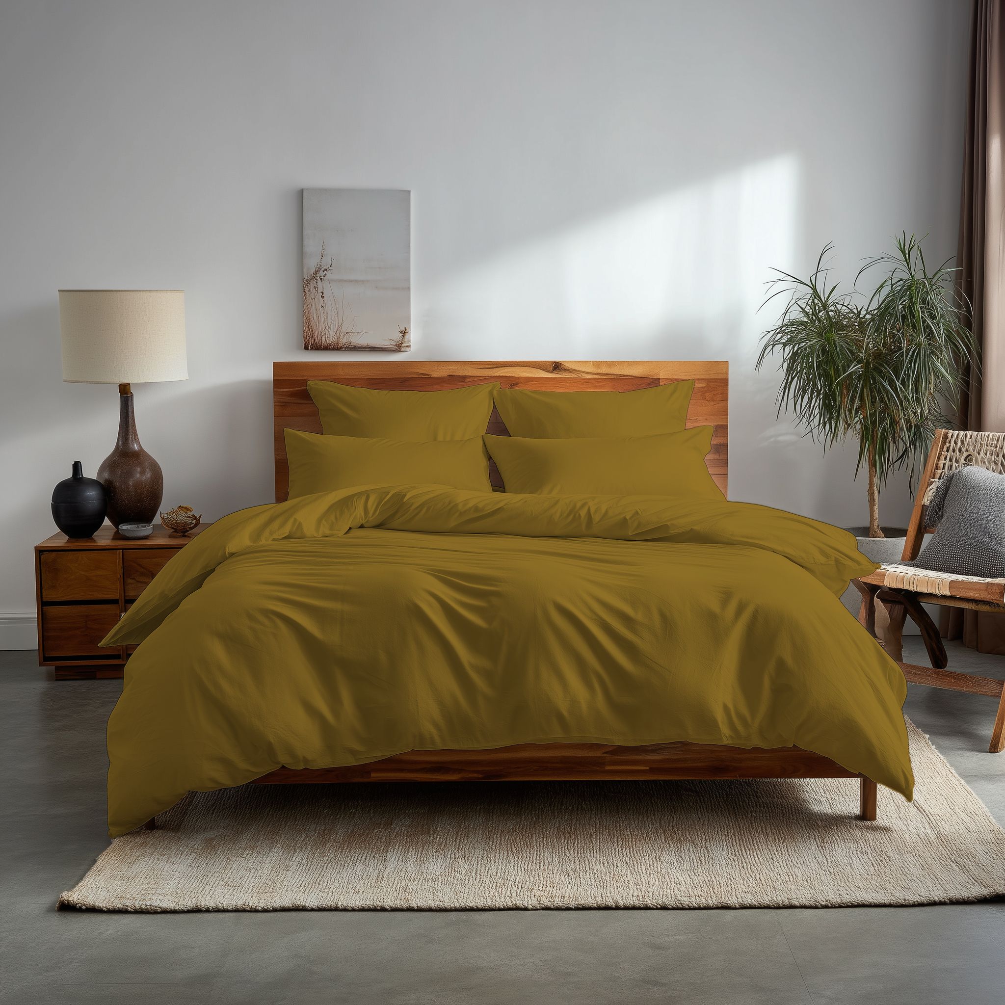 Snug City Plain Dyed Easy Care Polycotton Duvet Cover & Pillowcase/s Set Bed Linen in Mustard
