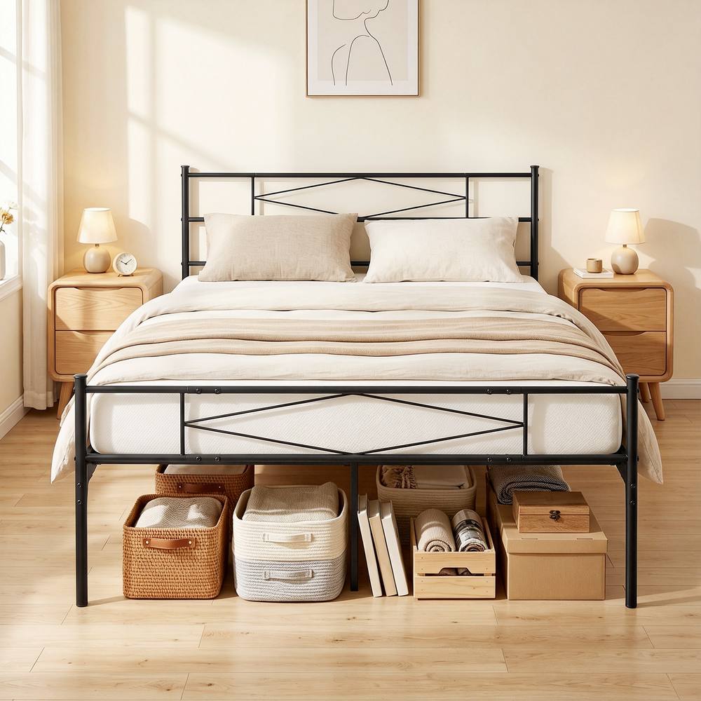 HOMCOM 5ft King Bed Frame with Steel Slat Support, Noise-Free, Black