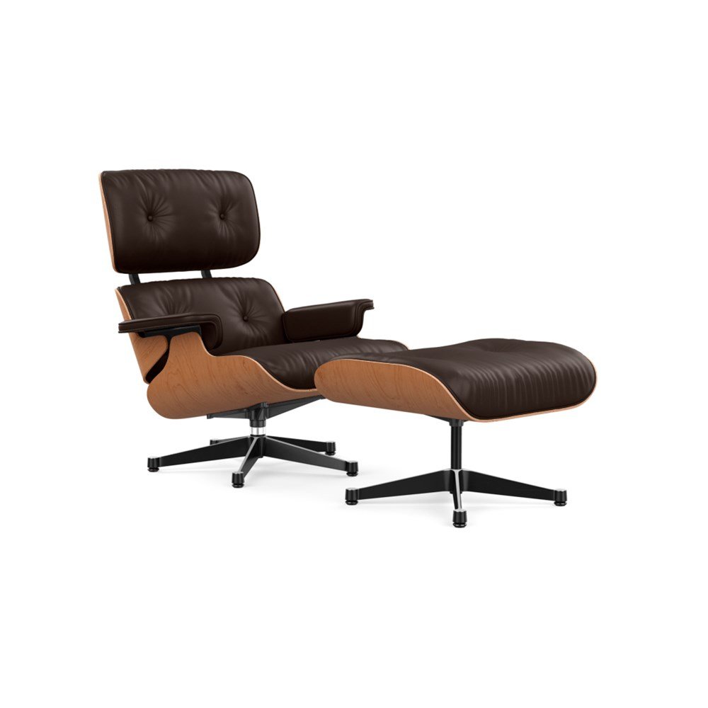 Vitra Tall Eames Lounge Chair & Ottoman in Cherry Wood & Chocolate Leather