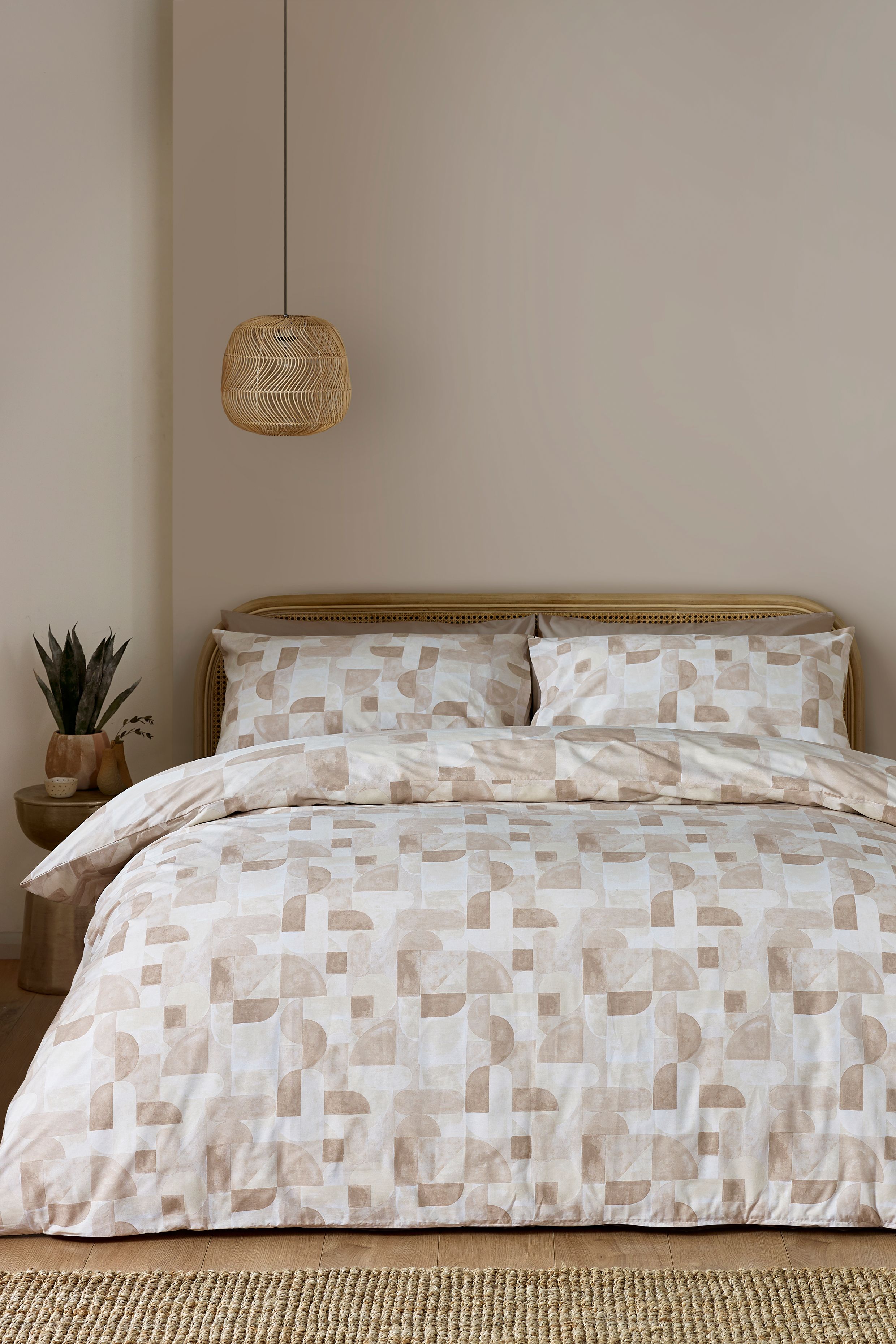 Catherine Lansfield 'Sloane Geo' Reversible Duvet Cover Set in Natural 2