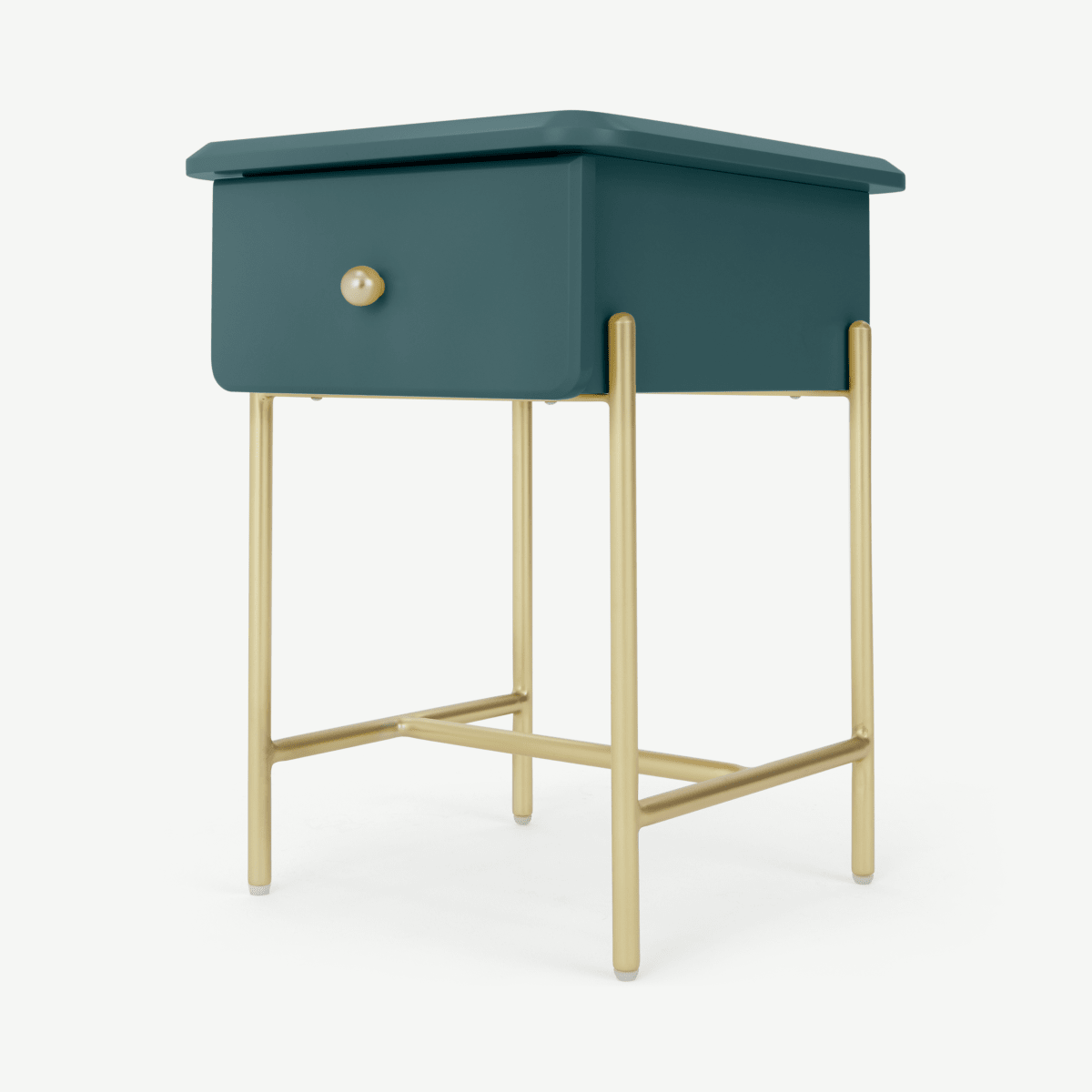 Maddie Bedside Table, Teal & Brass