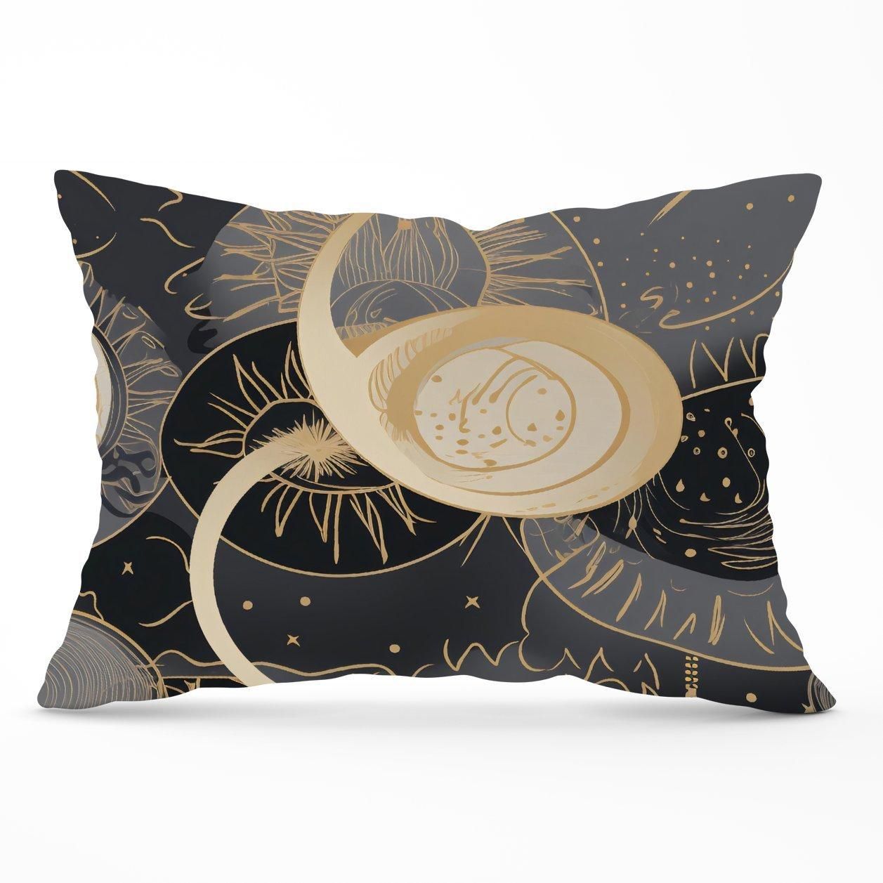Warren Reed - Designer Abstract Silver Gold Sun & Moon Cushions in Grey