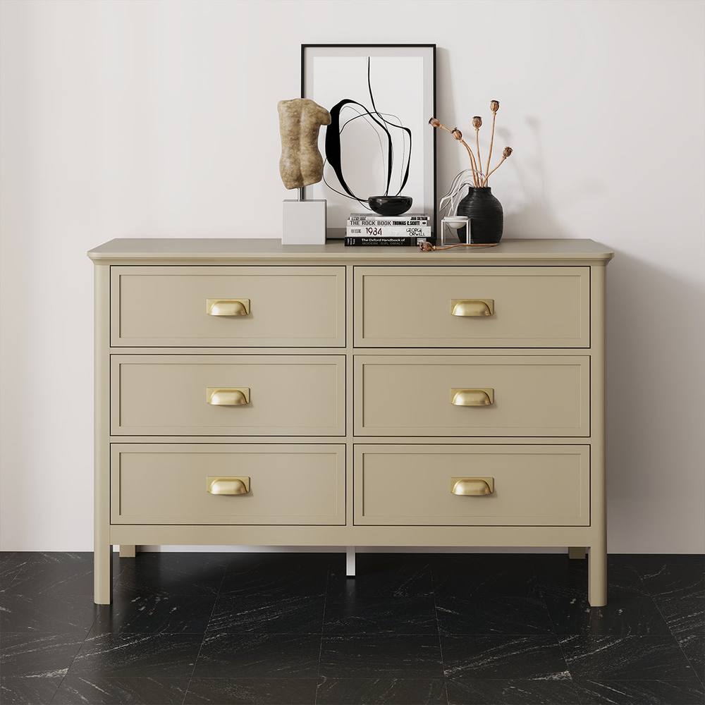 Melody Maison Large 6 Drawer Chest Of Drawers - Lawrence Mocha Range in Beige