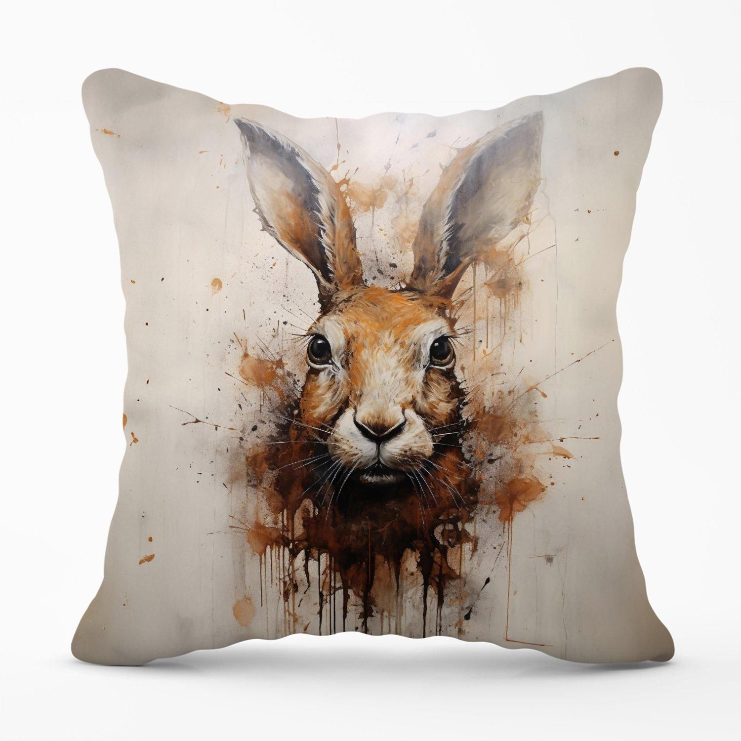 Warren Reed - Designer Watercolour Hare Face Outdoor Cushion in Brown