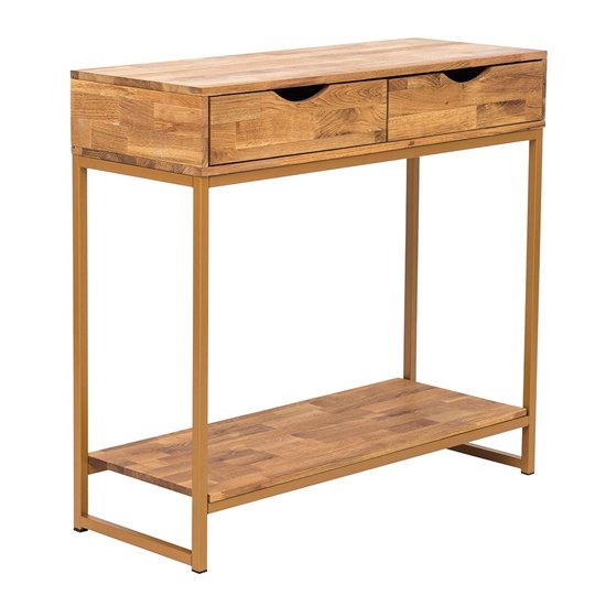 Mirelle Solid Oak Console Table With Gold Metal Frame