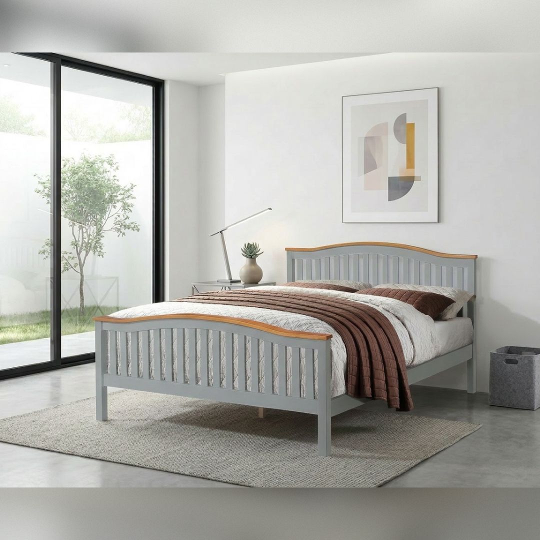 Comfy Living Ltd Solid Wooden Curved Bed Frame in Grey