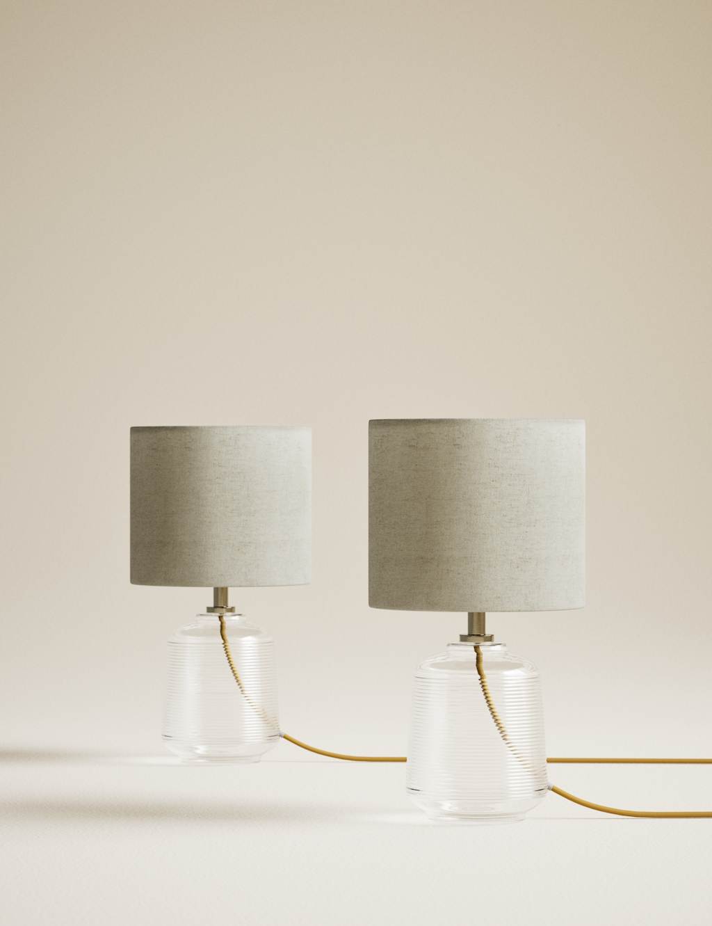 M&S Set of 2 Ribbed Glass Small Table Lamps Clear