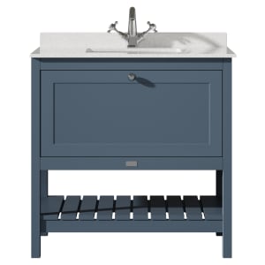 Bayswater Hartleigh Stiffkey Blue Traditional Freestanding Vanity Unit & 1 Tap Hole White Marble Top Basin - 800mm