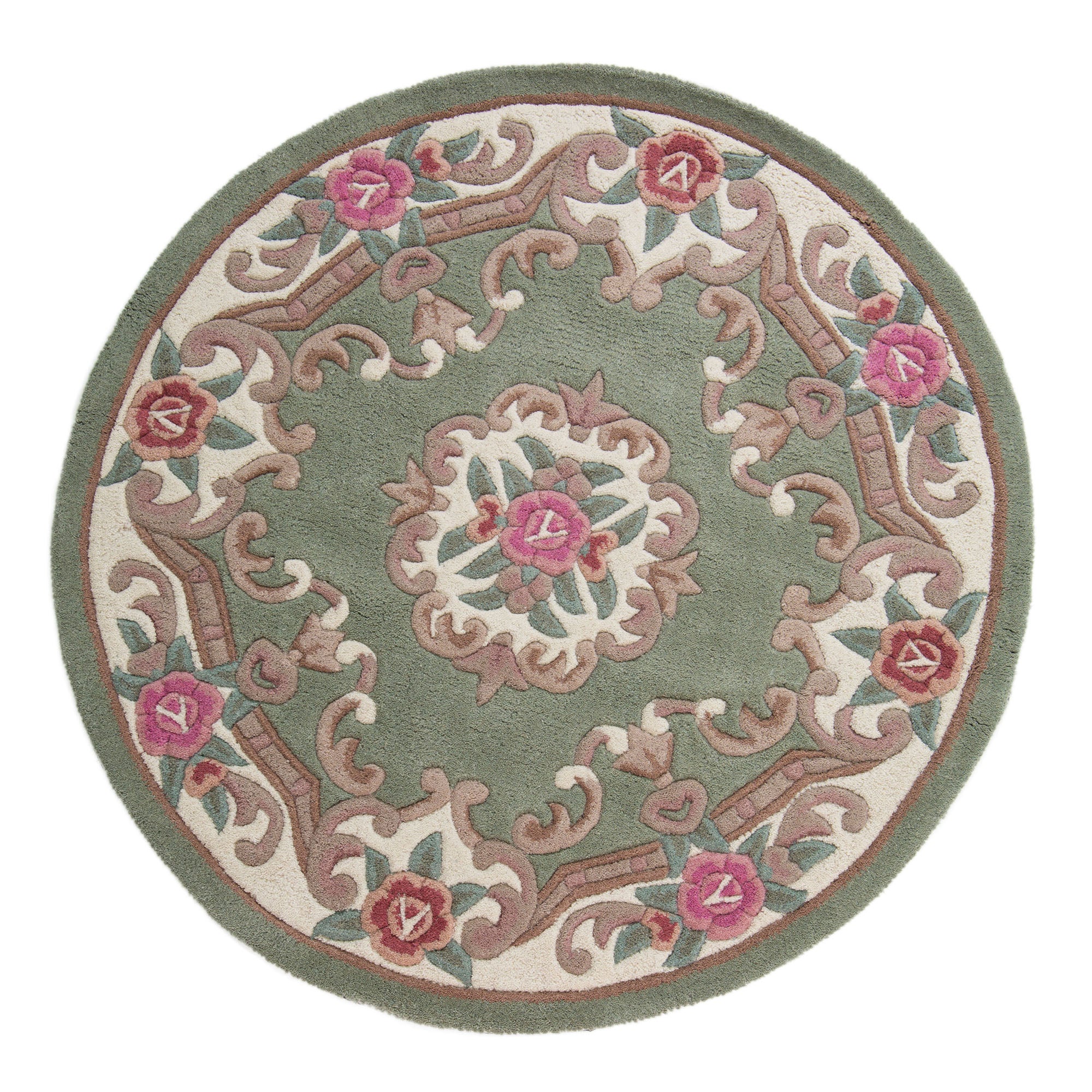 Lotus Premium Aubusson Circle Rug Green