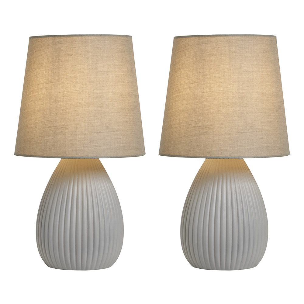2 Pack of Freya Teardrop Ceramic Table Lamps, Light Grey