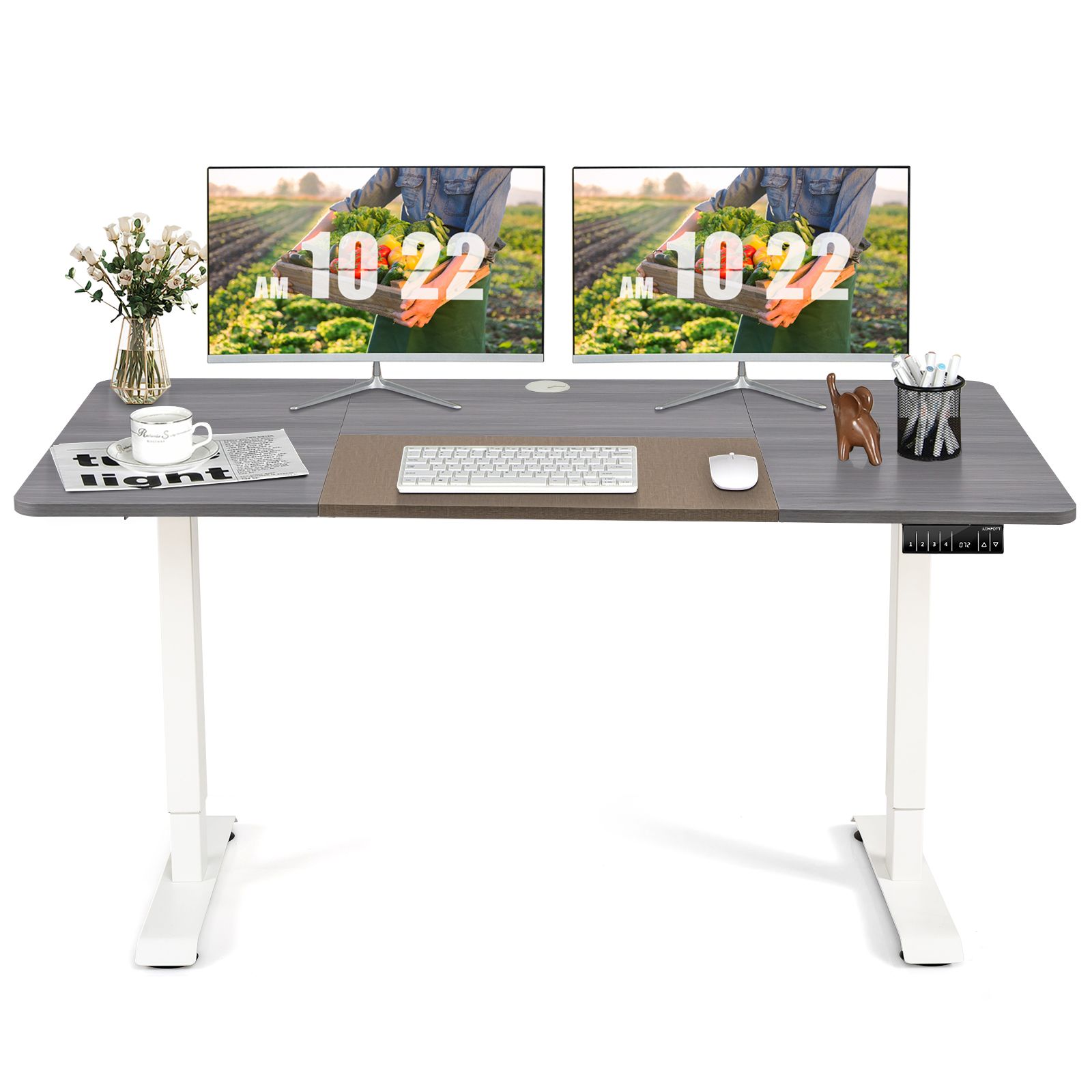 Costway Electric Standing Desk Stand-up Ergonomic Computer Workstation w/ Smart Controller in Grey