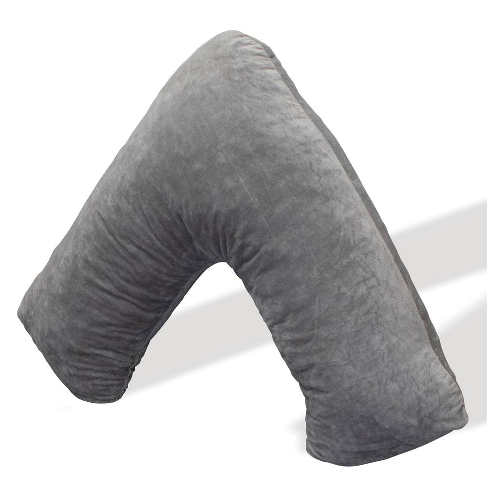 Aamira V Shaped Pillow Dark Grey Crushed Velvet Memory Foam Support Cushion