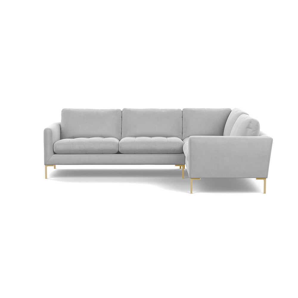 Heal's Eton Right Hand Facing Corner Sofa Velvet Platinum Brass Feet