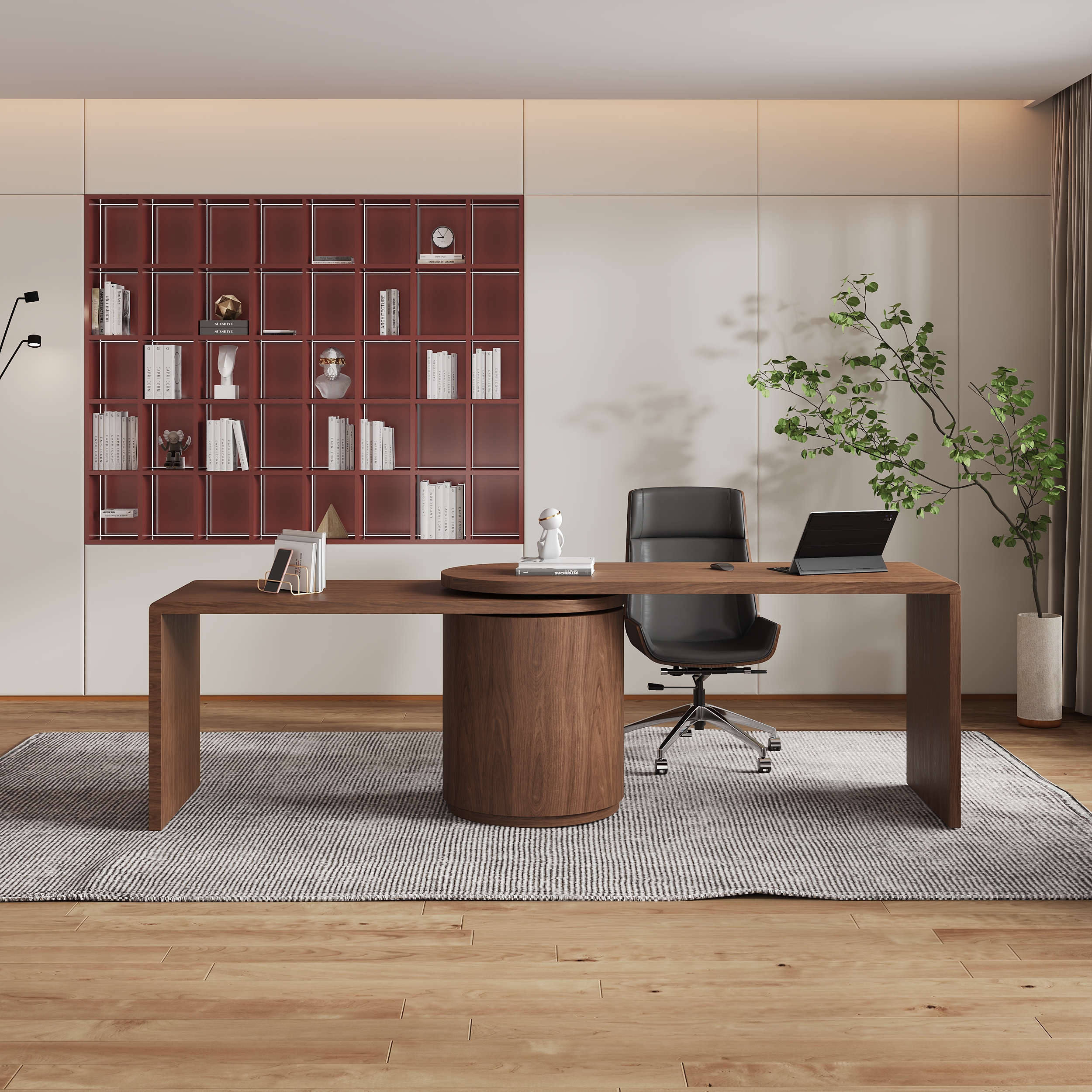 Modern L Shaped Rotating Walnut Executive Office Desk with Drawers Office Furniture (1520mm)