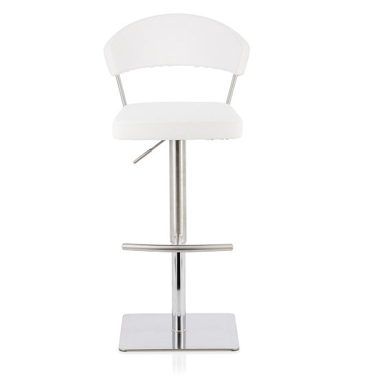 Abilio Bar Stool In White Faux Leather And Stainless Steel Base
