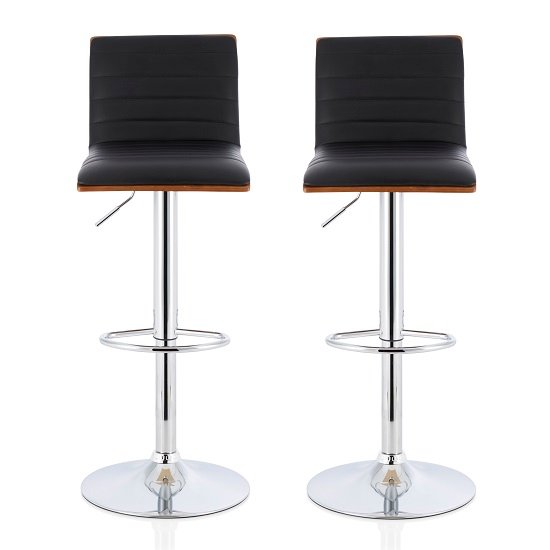 Morsun Bar Stools In Walnut And Black PU In A Pair