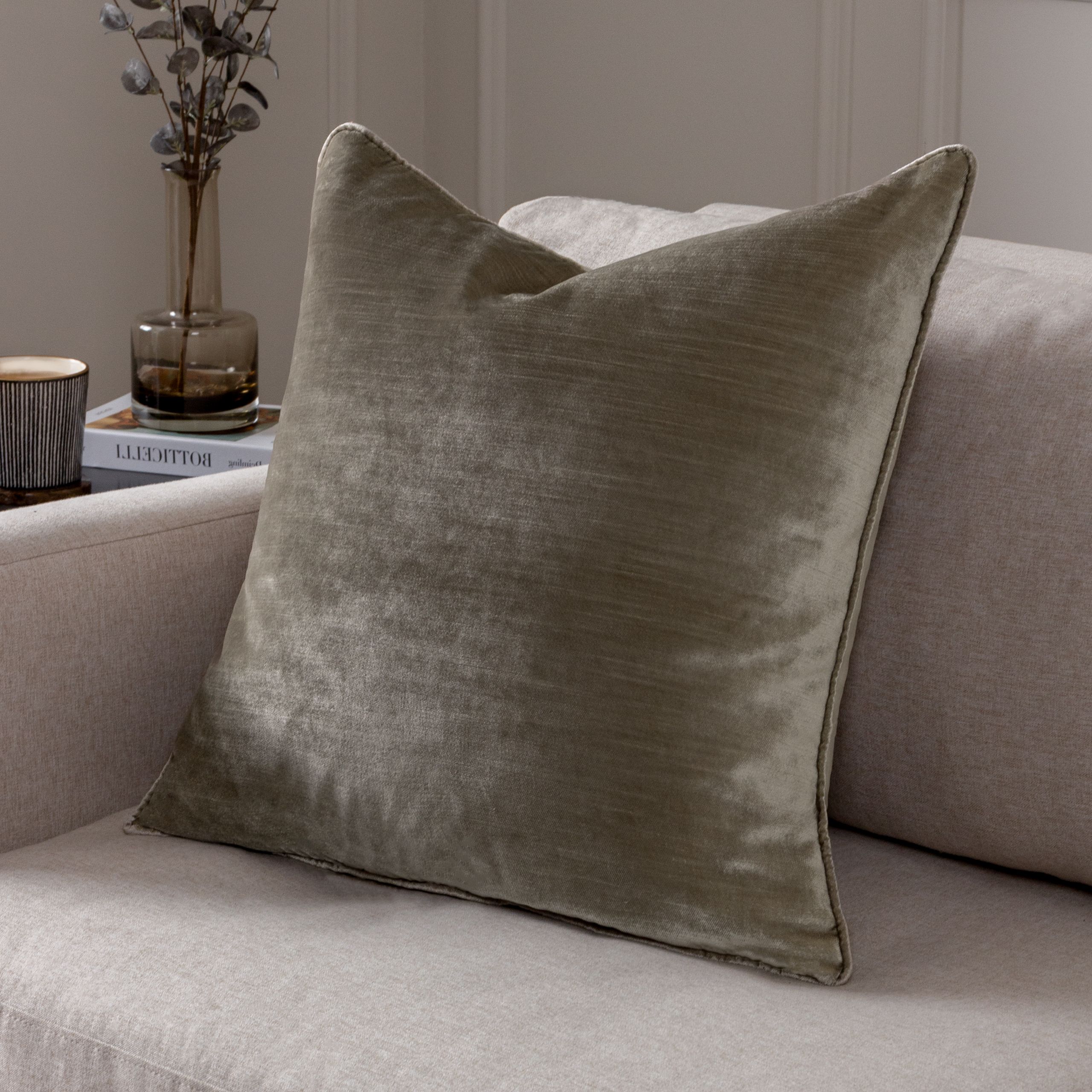 Paoletti Luxe Velvet Piped Cushion in Taupe