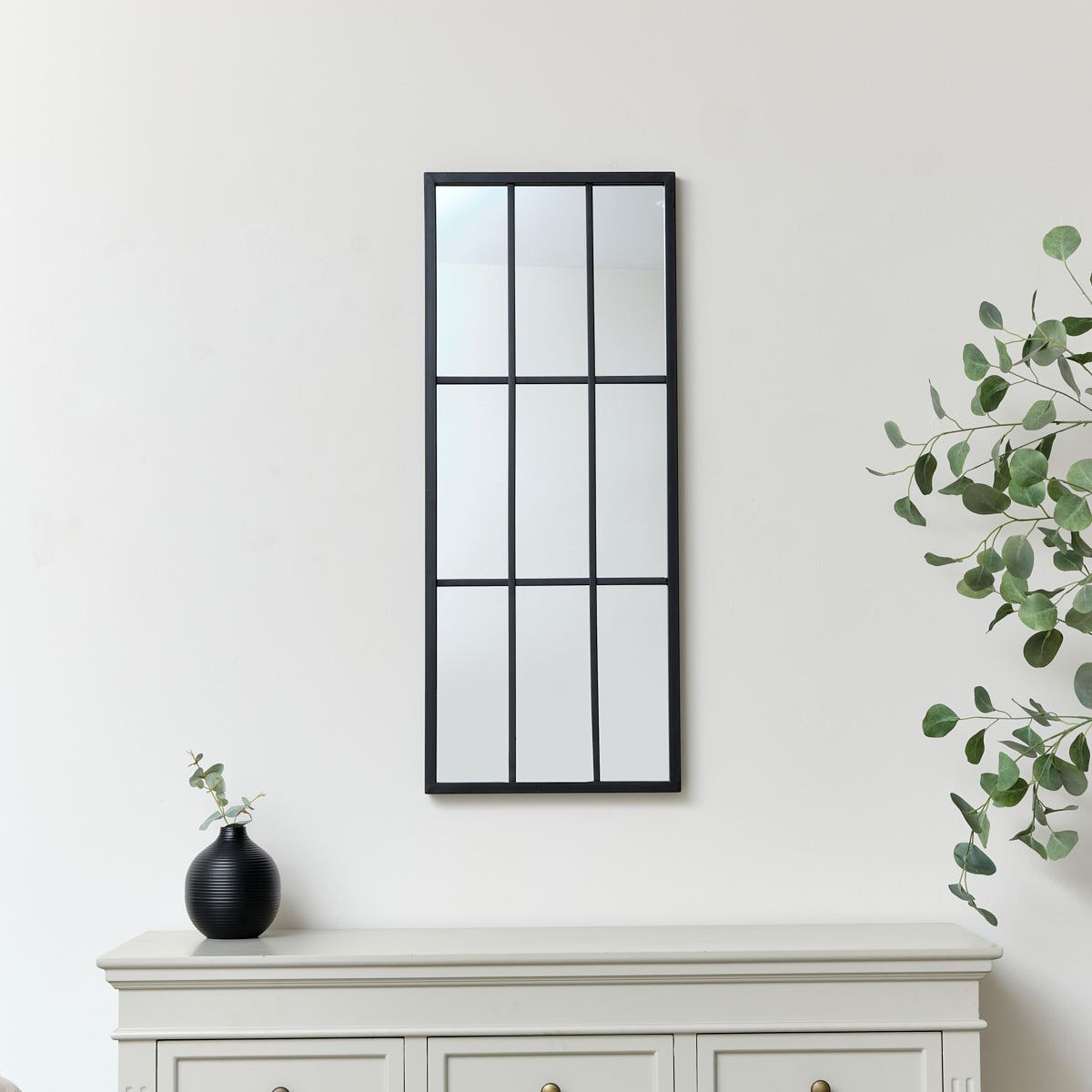 Melody Maison Large Matt Black Window Wall Mirror 94cm X 38cm