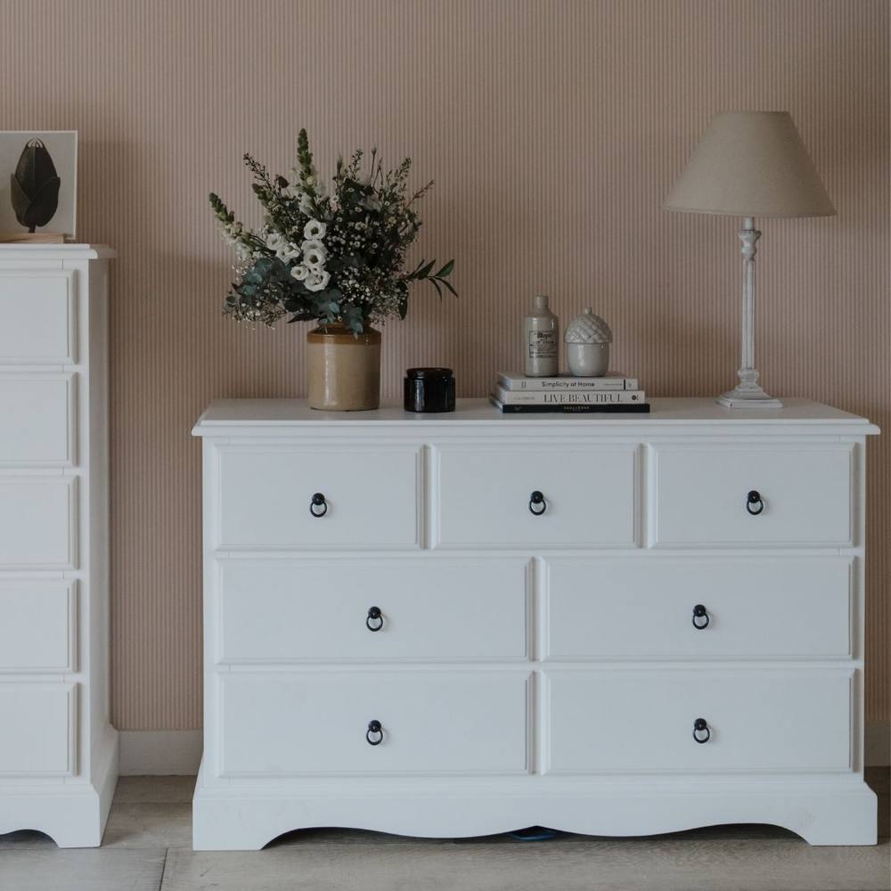 Statement Furniture Romance 3 Over 4 Chest of Drawers in Cool White