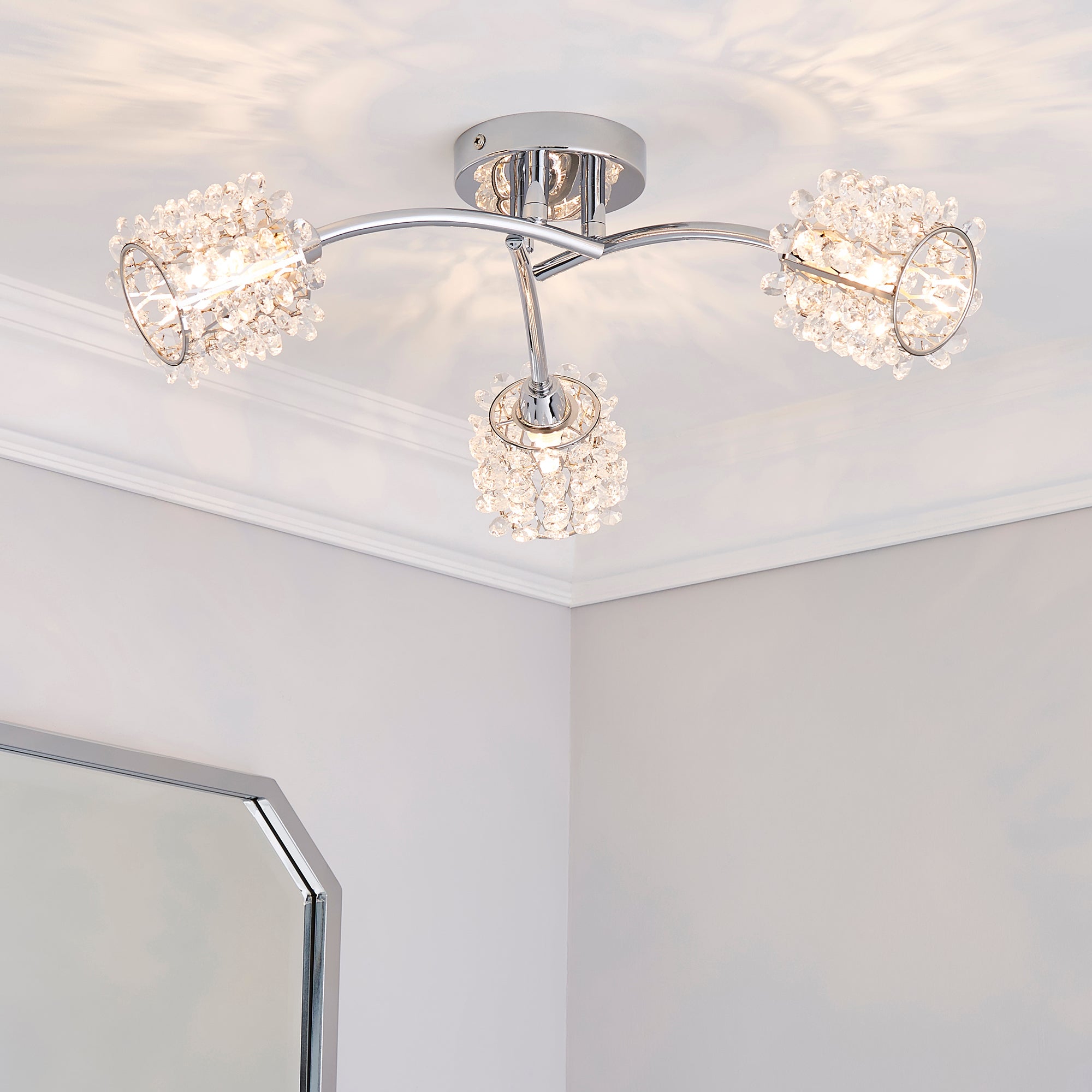 Jaimee 3 Light Jewel Chrome Semi-Flush Ceiling Fitting Chrome