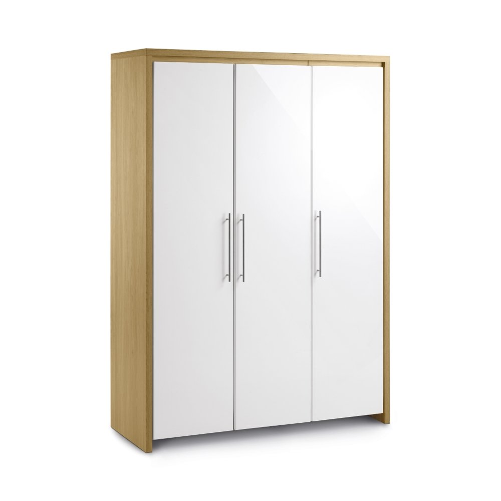 Stockholm Gloss White and Light Oak 3 Door All Hanging Wardrobe