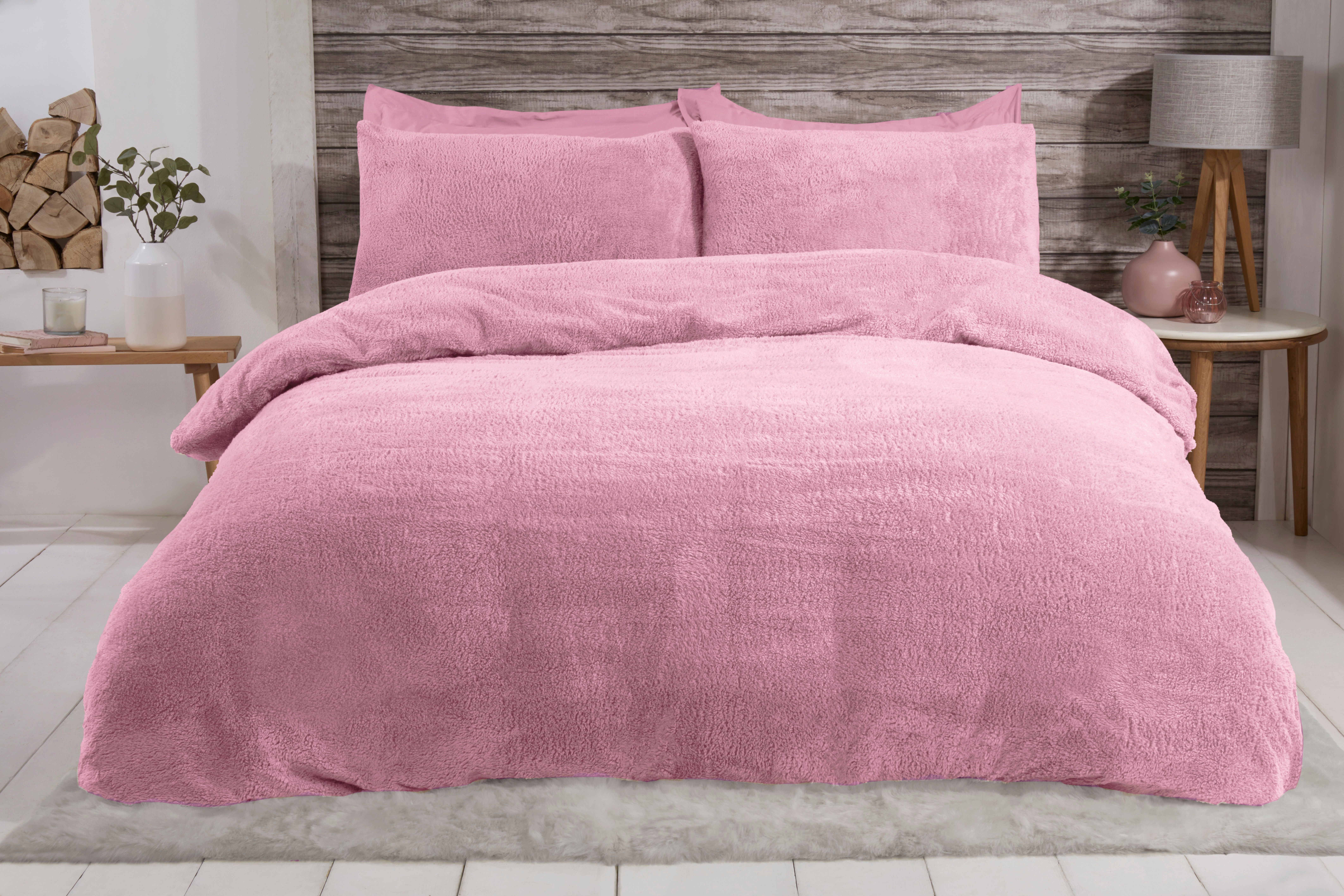 Smart Living Luxury Teddy Plain Duvet Cover & Pillowcase Set in Mauve