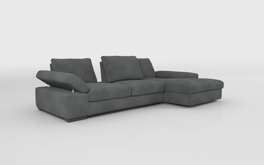 Grey Fabric Savazza 4 Seater Sofa with Adjustable Back Rest Right Hand Facing Lounger