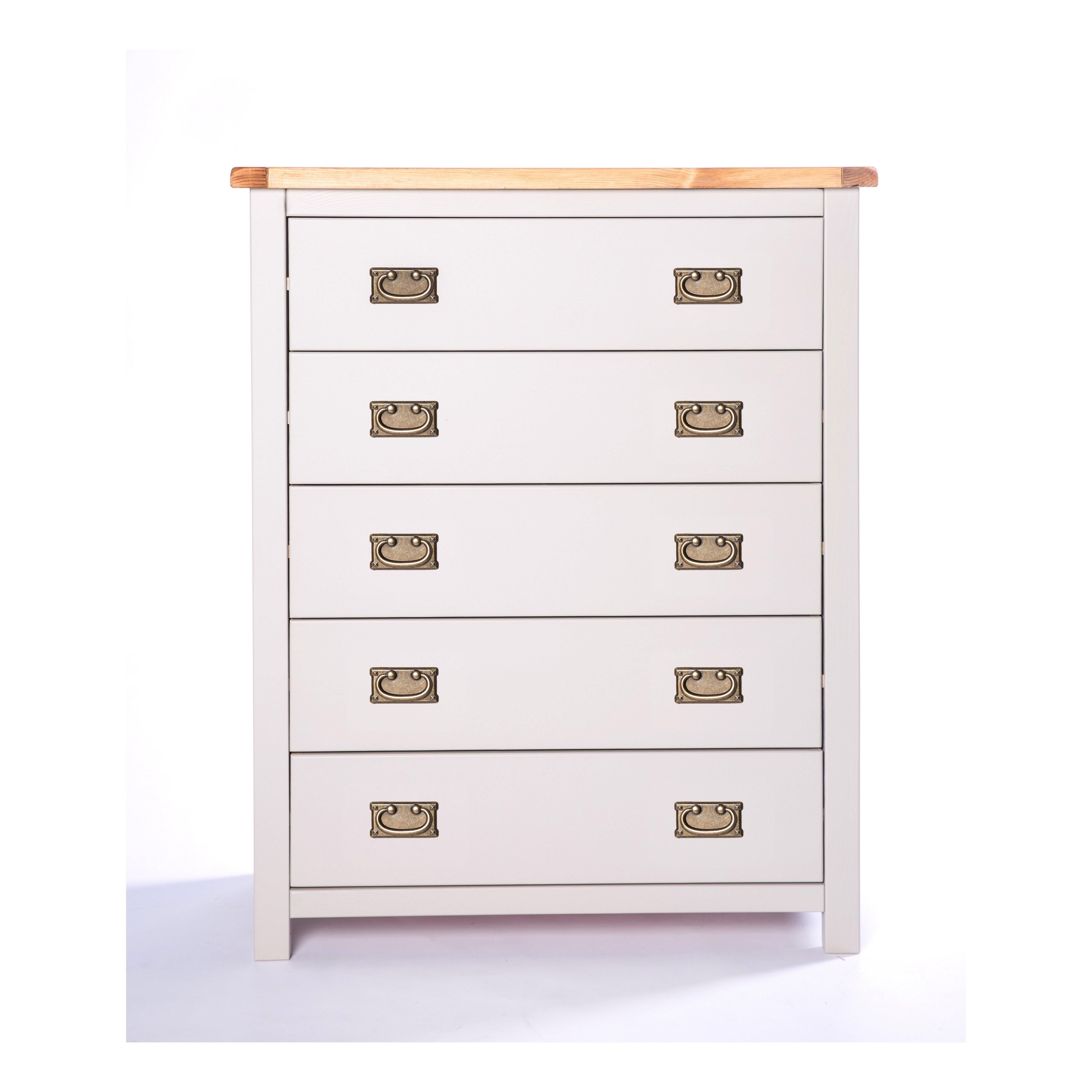 Cabinet Bits Argenta 5 Drawer Chest of Drawers Bras Drop Handle in Light Grey