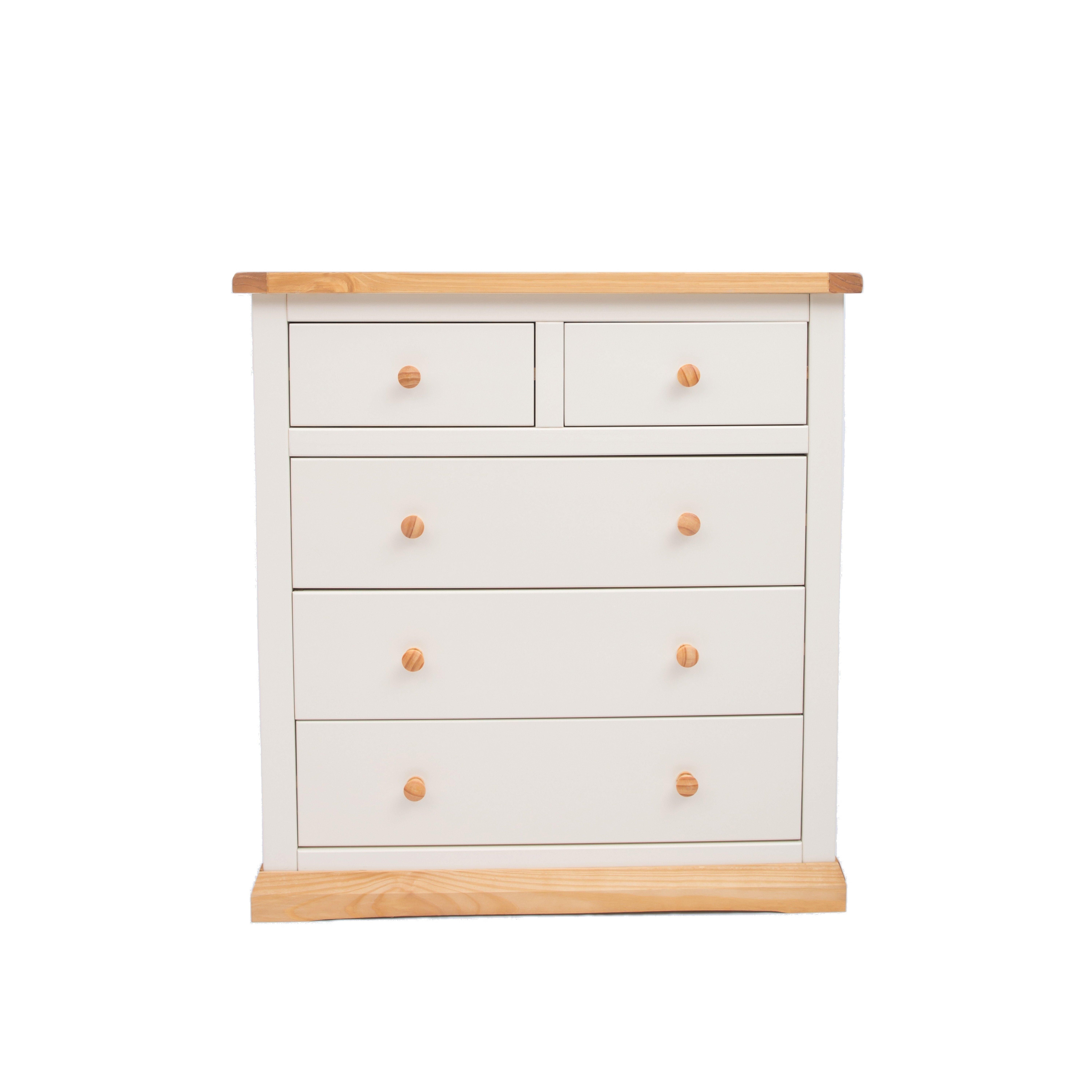 Cabinet Bits Trevi 5 Drawer Chest of Drawers Wood Knob in Off-White