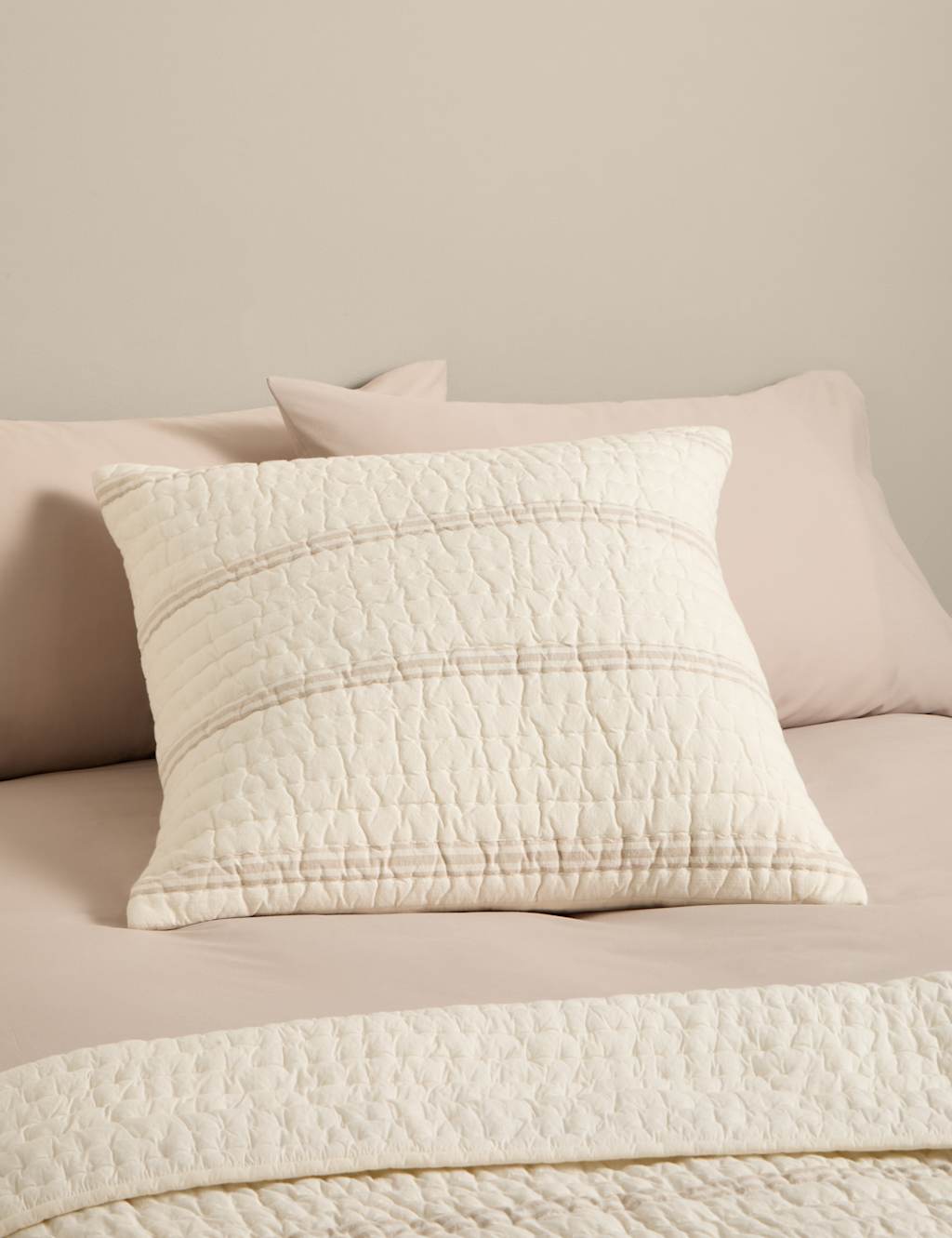 M&S Pure Cotton Striped Textured Large Decorative Cushion White