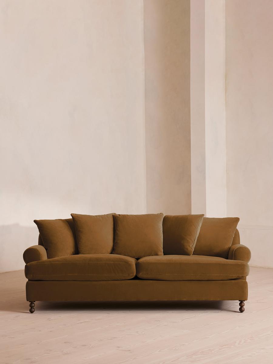 Audrey Three Seater Sofa, Velvet, Mustard