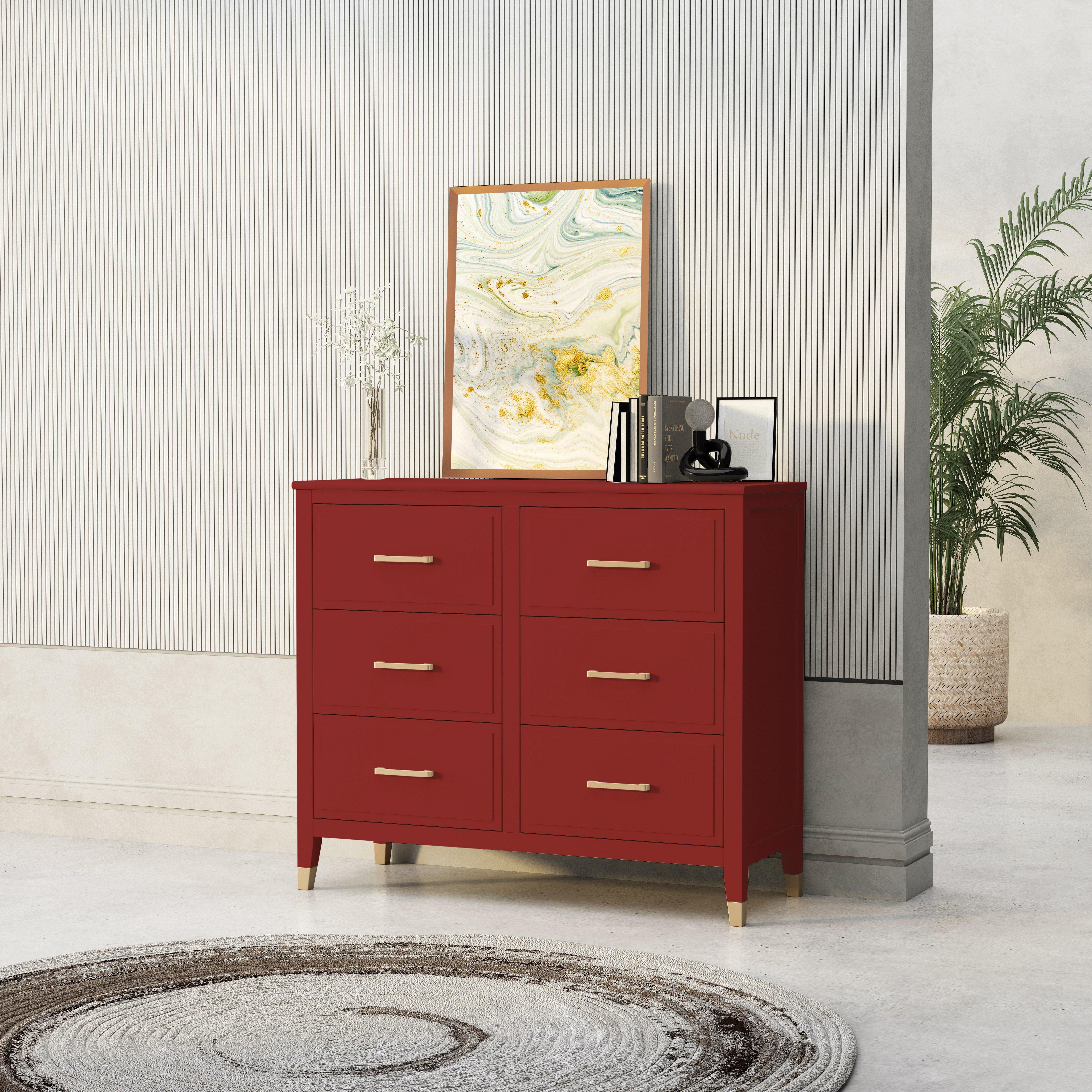 Cabinet Bits Palazzi 6 Drawer Chest of Drawers in Red