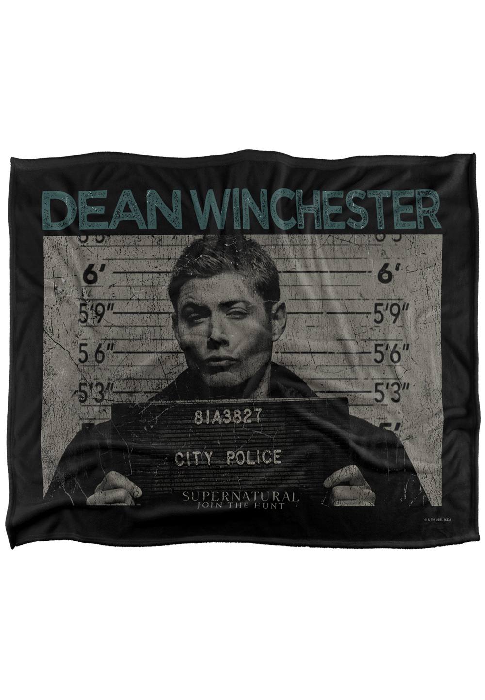 Warner Brothers Supernatural Dean Mug Shot Silky Touch Super Soft Throw Blanket in White