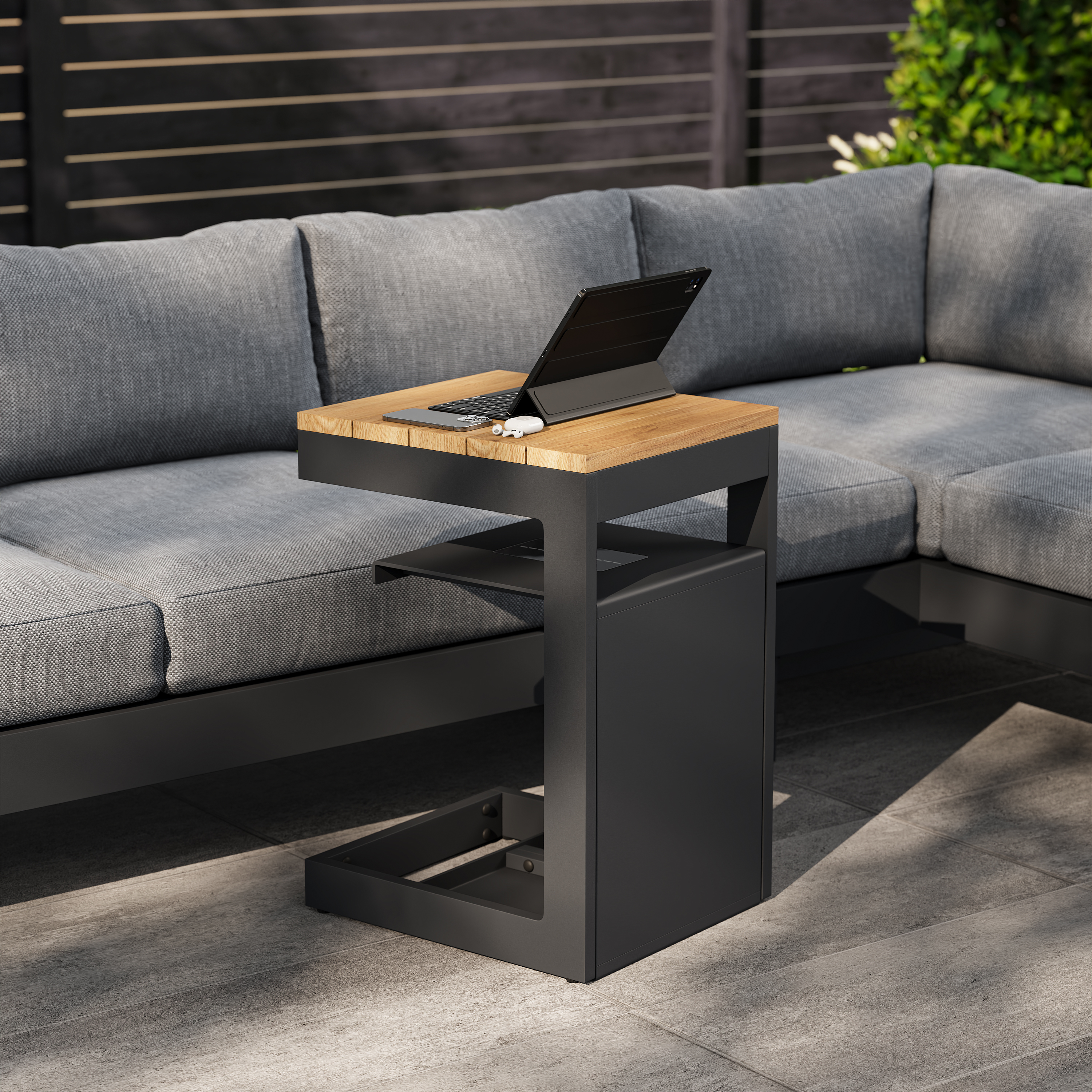 Tevara Outdoor Teak & Aluminium Solar Side Table (43 cm)