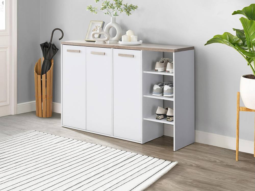 Vente-unique Shoe Cabinet With 3 Doors & 3 Compartments - White & Light Natural in Light Oak